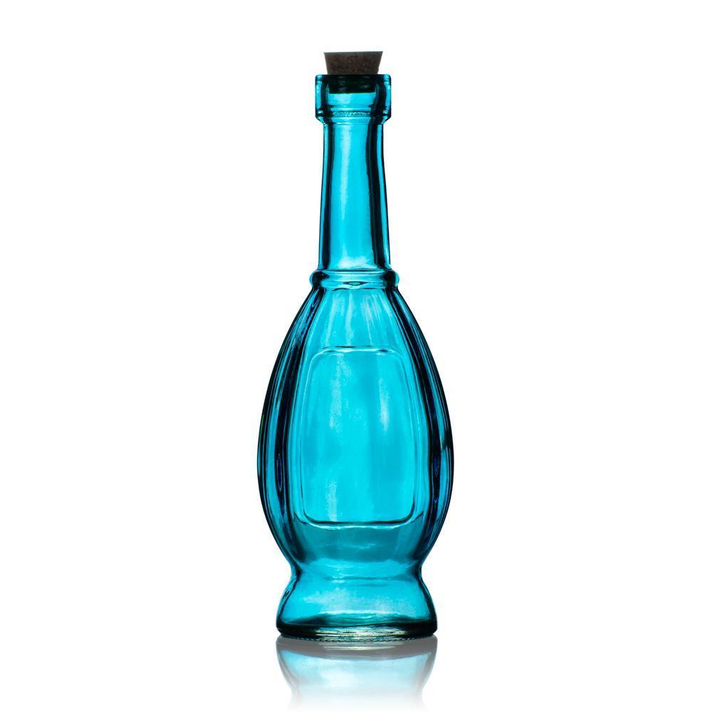 Shabby Chic Turquoise Blue Vintage Glass Bottles Set - (5 Pack, Assorted Designs)