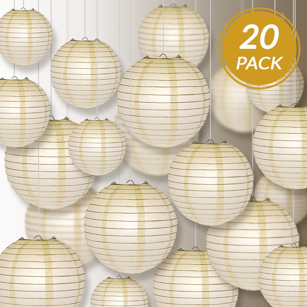 Ultimate 20pc Beige Paper Lantern Party Pack - Assorted Sizes of 6, 8, 10, 12 for Weddings, Birthday, Events and Decor - PaperLanternStore.com - Paper Lanterns, Decor, Party Lights &amp; More