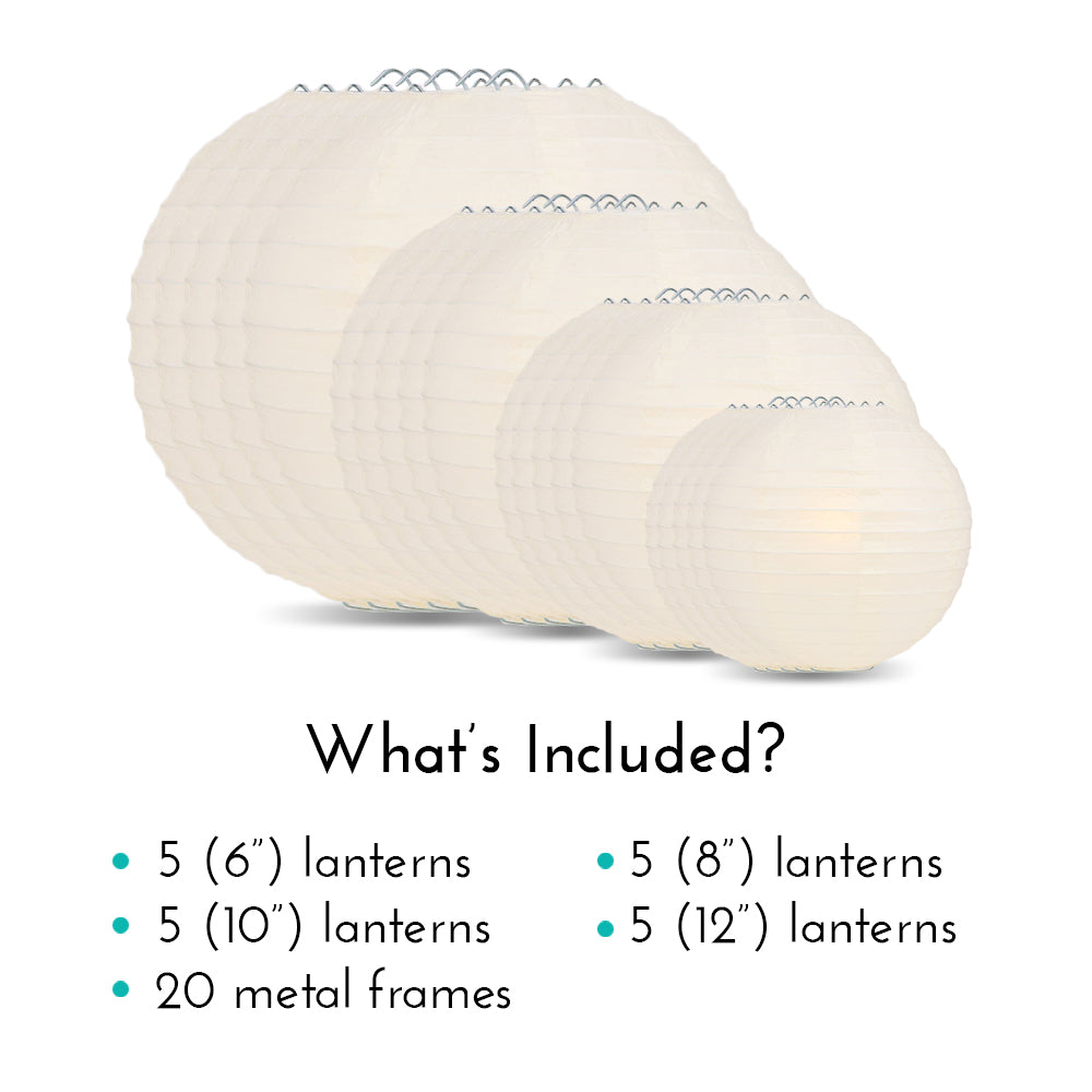 Ultimate 20pc Beige Paper Lantern Party Pack - Assorted Sizes of 6, 8, 10, 12 for Weddings, Birthday, Events and Decor - PaperLanternStore.com - Paper Lanterns, Decor, Party Lights &amp; More