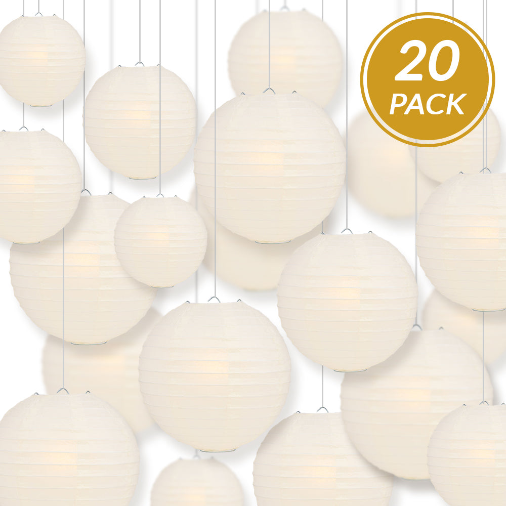 Ultimate 20pc Beige Paper Lantern Party Pack - Assorted Sizes of 6, 8, 10, 12 for Weddings, Birthday, Events and Decor