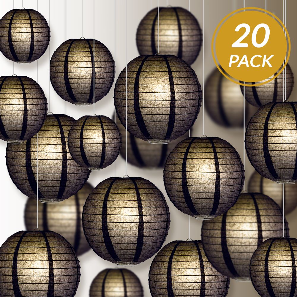 Ultimate 20pc Black Paper Lantern Party Pack - Assorted Sizes of 6, 8, 10, 12 for Weddings, Birthday, Events and Decor - PaperLanternStore.com - Paper Lanterns, Decor, Party Lights &amp; More