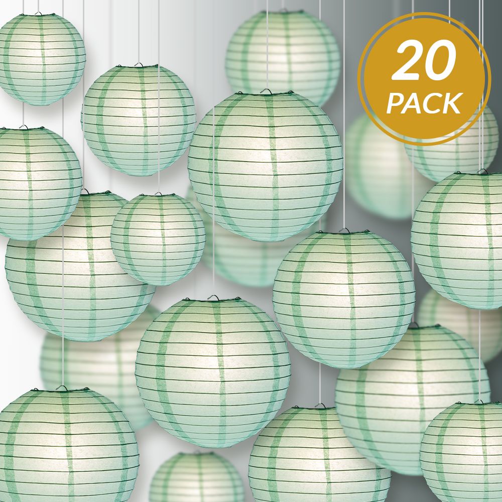 Ultimate 20pc Cool Mint Paper Lantern Party Pack - Assorted Sizes of 6, 8, 10, 12 for Weddings, Birthday, Events and Decor - PaperLanternStore.com - Paper Lanterns, Decor, Party Lights &amp; More