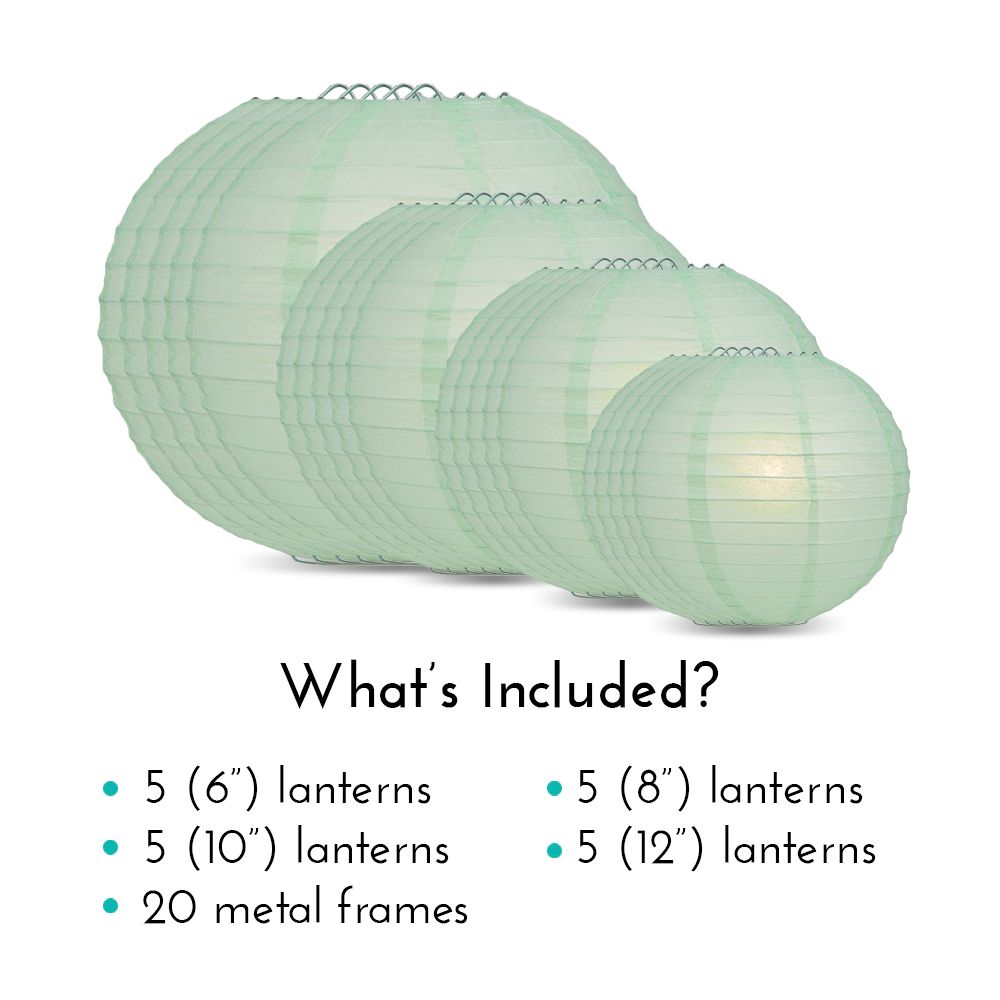 Ultimate 20pc Cool Mint Paper Lantern Party Pack - Assorted Sizes of 6, 8, 10, 12 for Weddings, Birthday, Events and Decor - PaperLanternStore.com - Paper Lanterns, Decor, Party Lights &amp; More