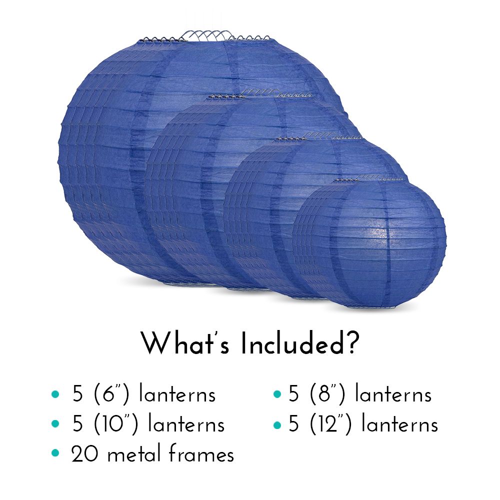 Ultimate 20pc Dark Blue Paper Lantern Party Pack - Assorted Sizes of 6, 8, 10, 12 for Weddings, Birthday, Events and Decor - PaperLanternStore.com - Paper Lanterns, Decor, Party Lights &amp; More