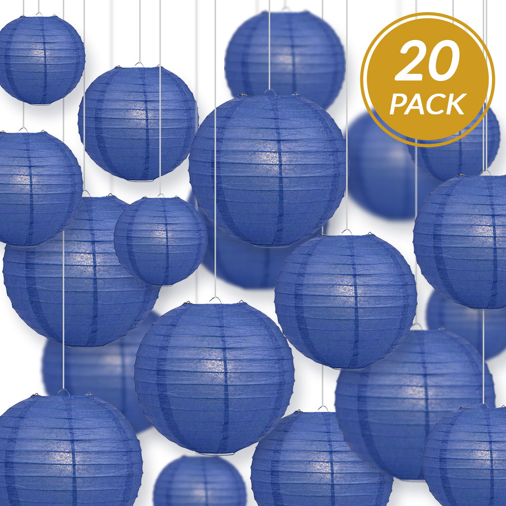 Ultimate 20pc Dark Blue Paper Lantern Party Pack - Assorted Sizes of 6, 8, 10, 12 for Weddings, Birthday, Events and Decor