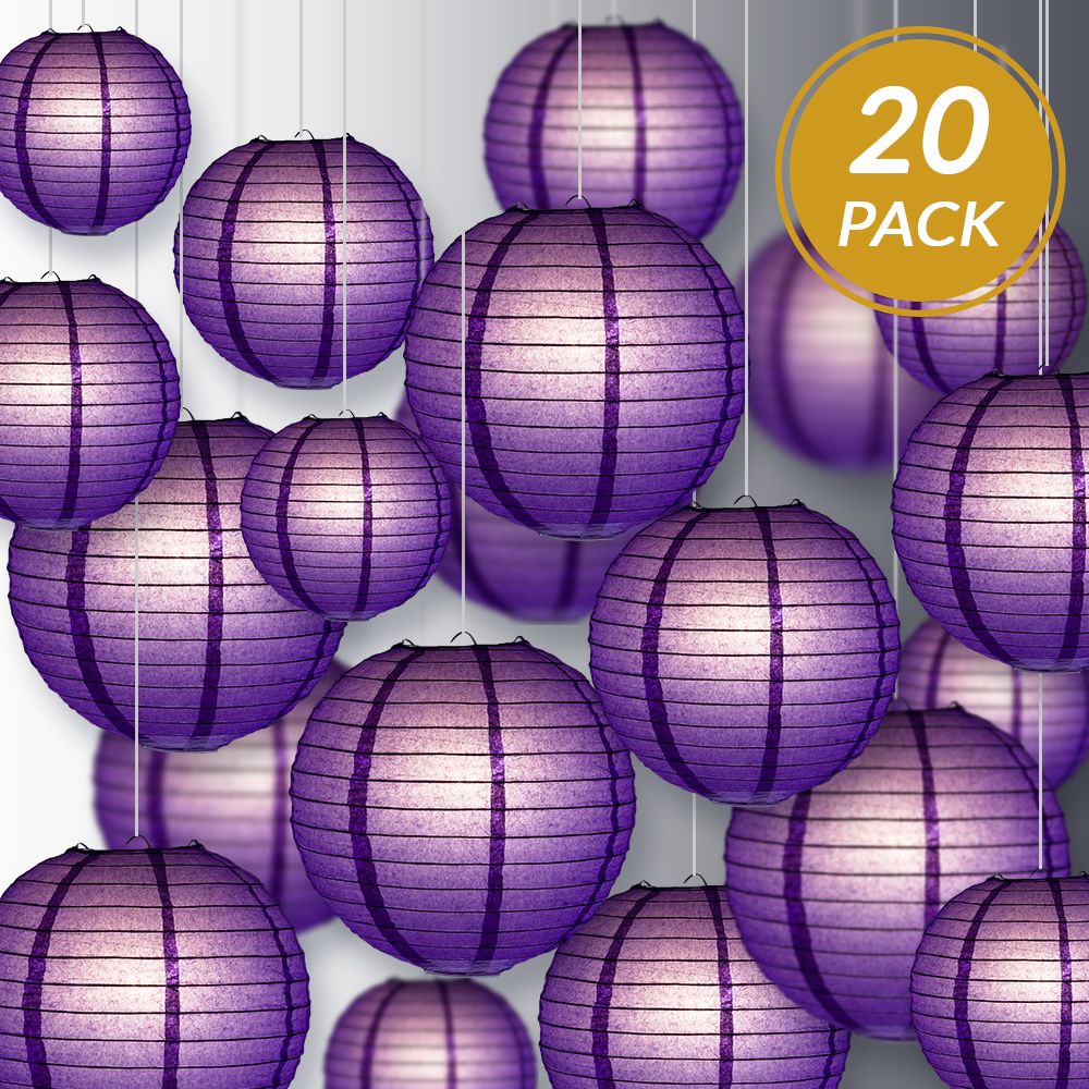 Ultimate 20pc Dark Purple Paper Lantern Party Pack - Assorted Sizes of 6, 8, 10, 12 for Weddings, Birthday, Events and Decor - PaperLanternStore.com - Paper Lanterns, Decor, Party Lights &amp; More