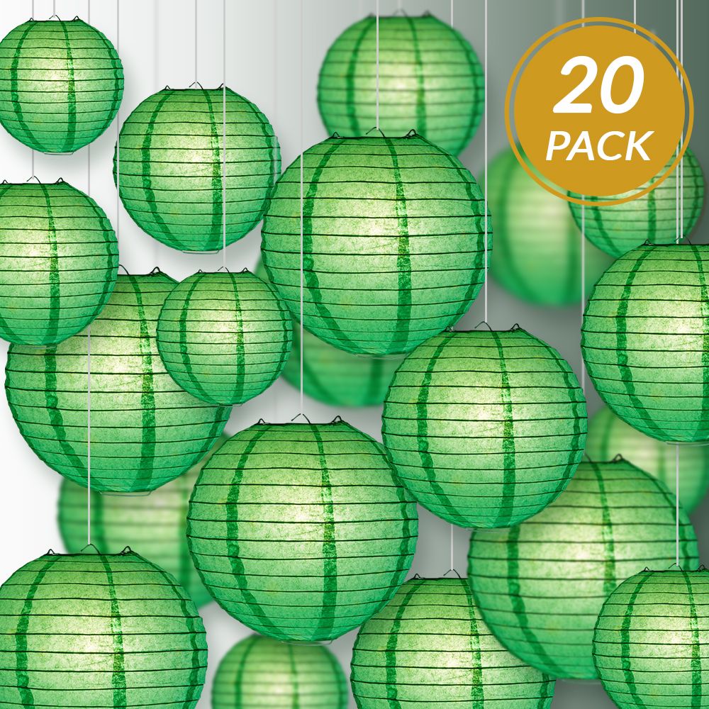 Ultimate 20pc Emerald Green Paper Lantern Party Pack - Assorted Sizes of 6, 8, 10, 12 for Weddings, Birthday, Events and Decor - PaperLanternStore.com - Paper Lanterns, Decor, Party Lights &amp; More