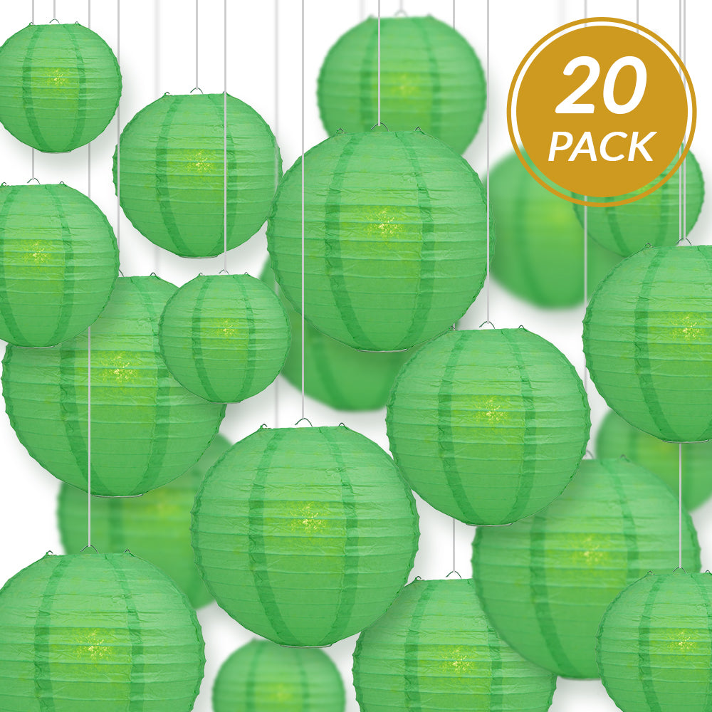 Ultimate 20pc Emerald Green Paper Lantern Party Pack - Assorted Sizes of 6, 8, 10, 12 for Weddings, Birthday, Events and Decor