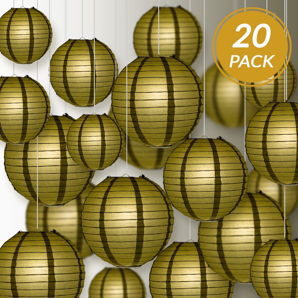 Ultimate 20pc Gold Paper Lantern Party Pack - Assorted Sizes of 6, 8, 10, 12 for Weddings, Birthday, Events and Decor - PaperLanternStore.com - Paper Lanterns, Decor, Party Lights &amp; More