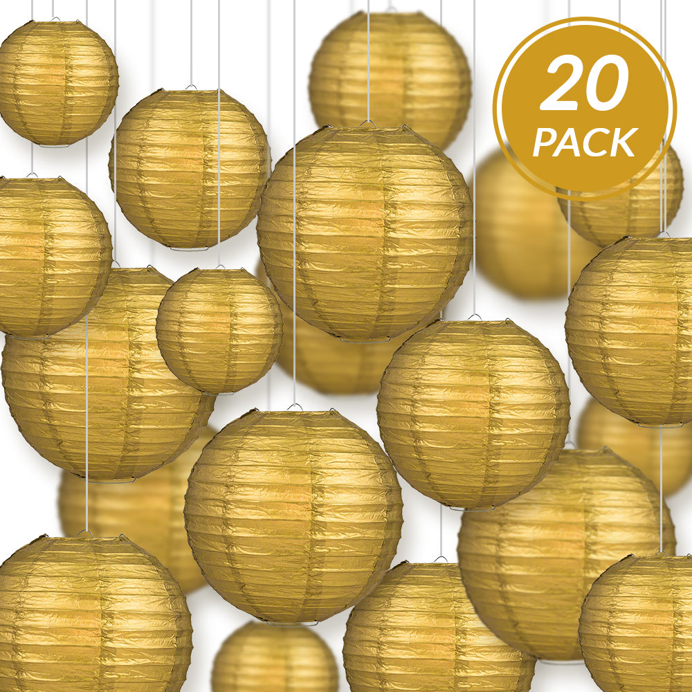 Ultimate 20pc Gold Paper Lantern Party Pack - Assorted Sizes of 6, 8, 10, 12 for Weddings, Birthday, Events and Decor - PaperLanternStore.com - Paper Lanterns, Decor, Party Lights &amp; More