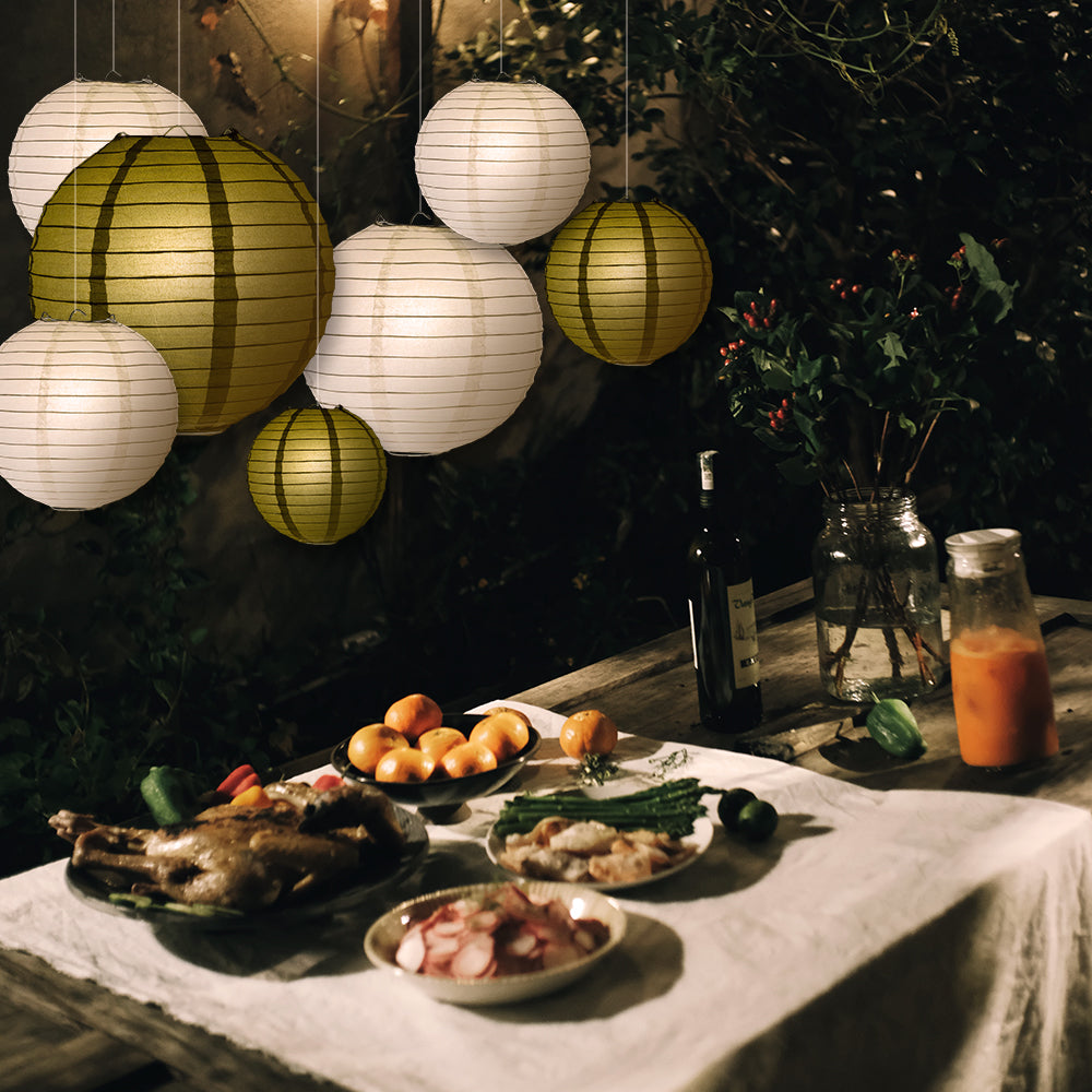 Ultimate 20-Piece Gold Variety Paper Lantern Party Pack - Assorted Sizes of 6&quot;, 8&quot;, 10&quot;, 12&quot; (5 Round Lanterns Each) for Weddings, Events and Decor - PaperLanternStore.com - Paper Lanterns, Decor, Party Lights &amp; More
