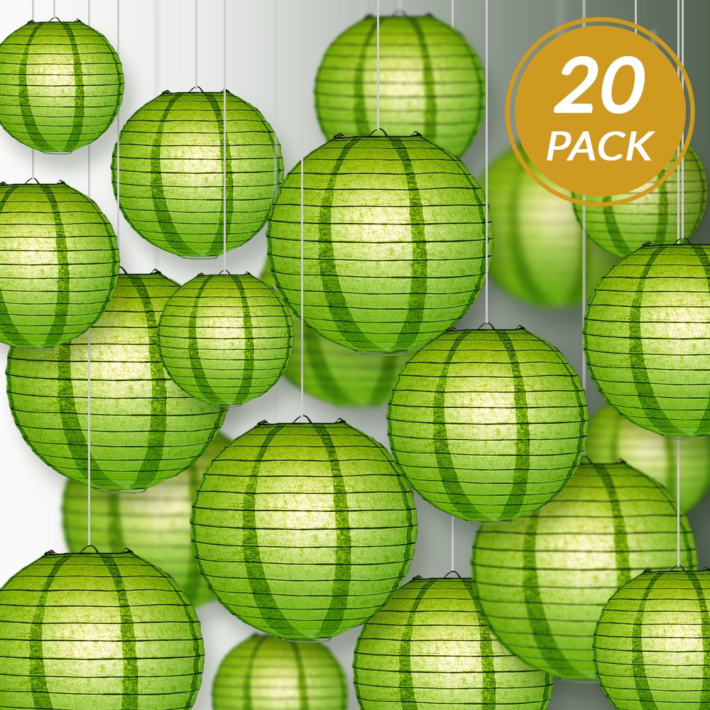 Ultimate 20pc Grass Green Paper Lantern Party Pack - Assorted Sizes of 6, 8, 10, 12 for Weddings, Birthday, Events and Decor - PaperLanternStore.com - Paper Lanterns, Decor, Party Lights &amp; More