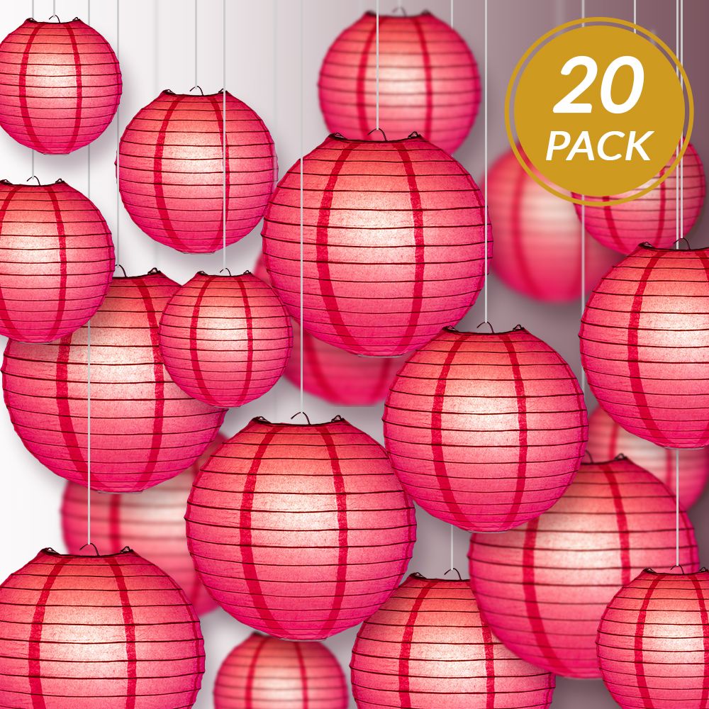 Ultimate 20pc Hot Pink Paper Lantern Party Pack - Assorted Sizes of 6, 8, 10, 12 for Weddings, Birthday, Events and Decor - PaperLanternStore.com - Paper Lanterns, Decor, Party Lights &amp; More