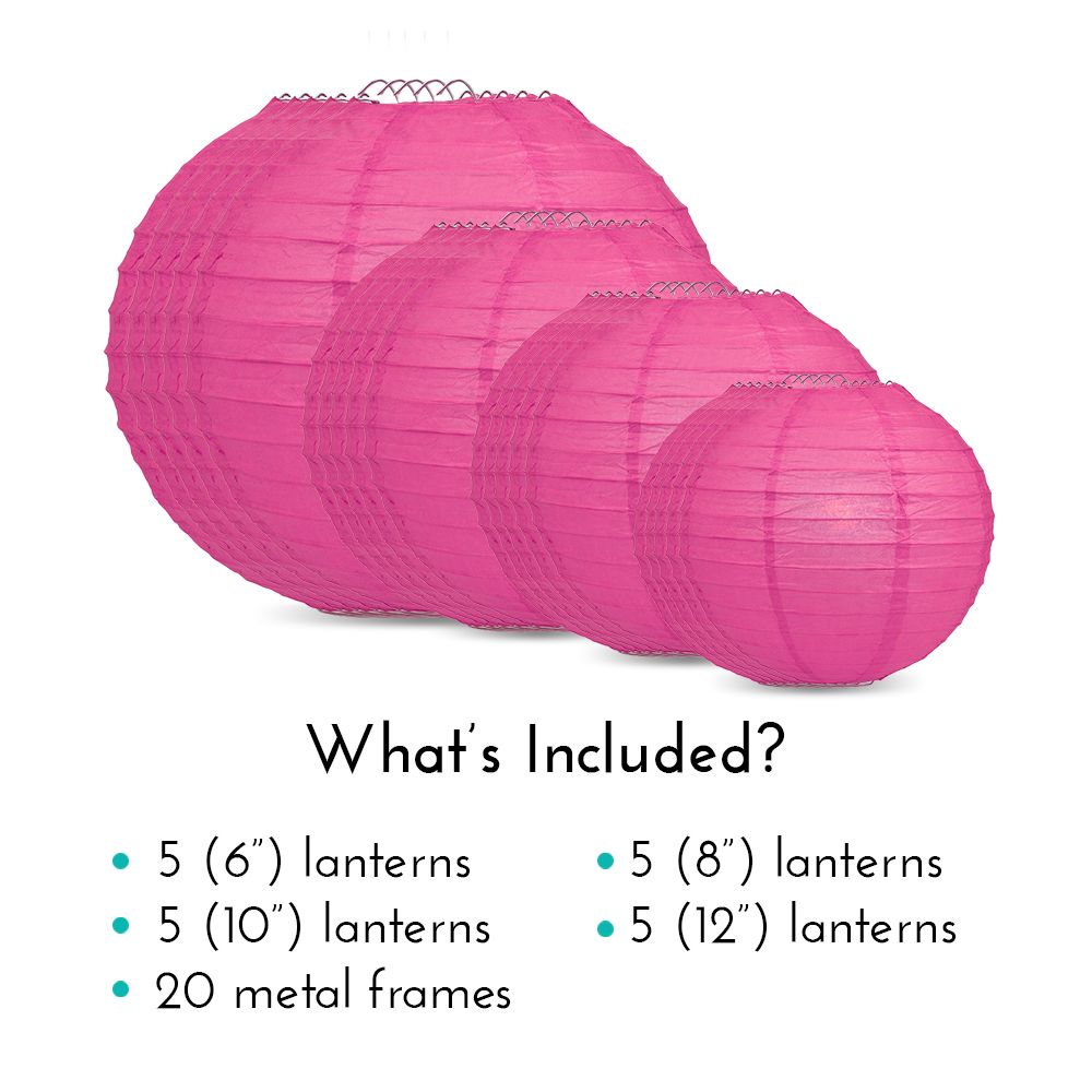 Ultimate 20pc Hot Pink Paper Lantern Party Pack - Assorted Sizes of 6, 8, 10, 12 for Weddings, Birthday, Events and Decor - PaperLanternStore.com - Paper Lanterns, Decor, Party Lights &amp; More