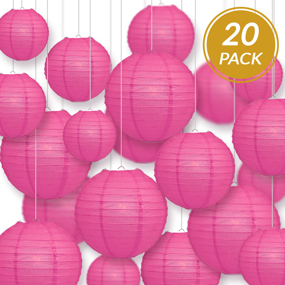 Ultimate 20pc Hot Pink Paper Lantern Party Pack - Assorted Sizes of 6, 8, 10, 12 for Weddings, Birthday, Events and Decor