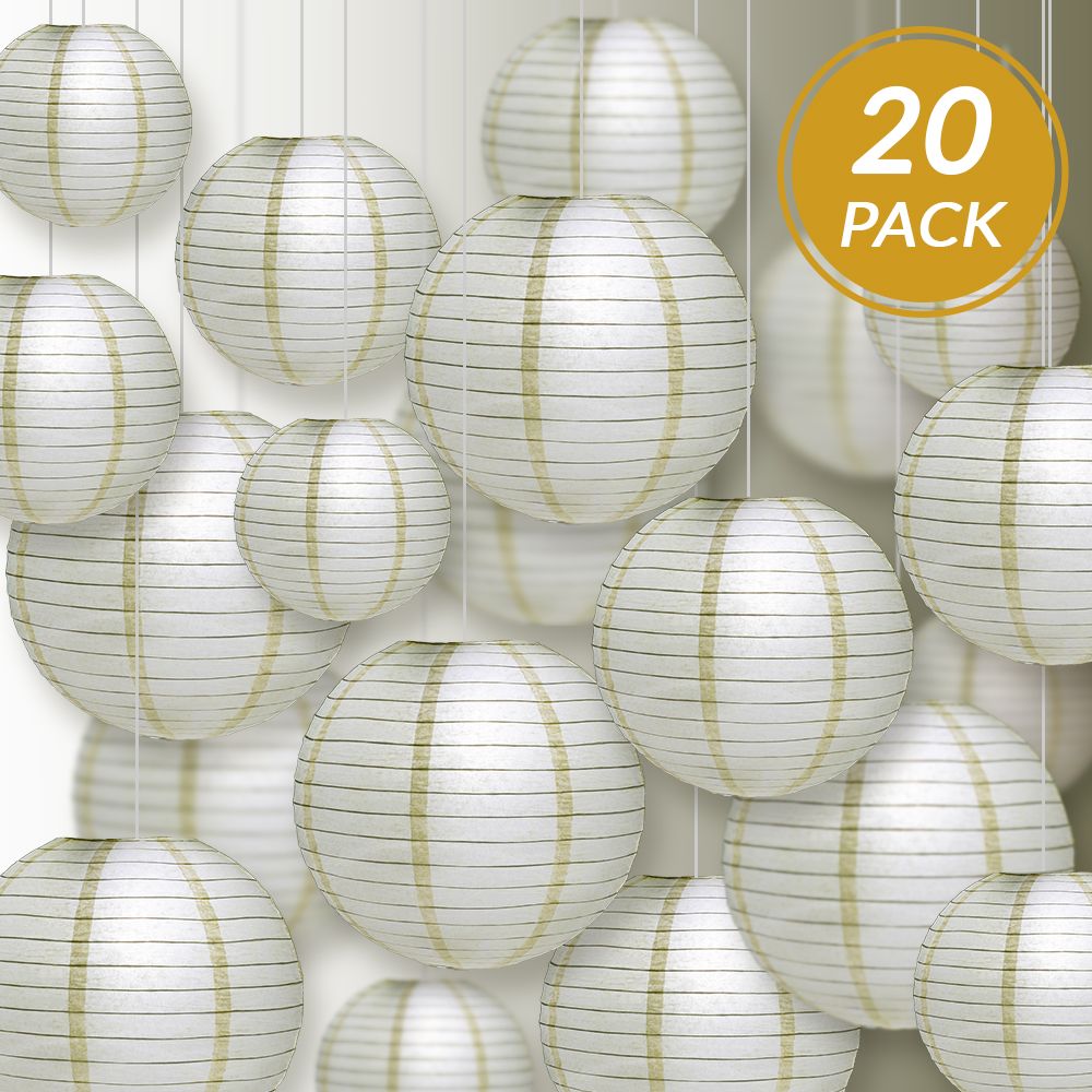 Ultimate 20pc Ivory Paper Lantern Party Pack - Assorted Sizes of 6, 8, 10, 12 for Weddings, Birthday, Events and Decor - PaperLanternStore.com - Paper Lanterns, Decor, Party Lights &amp; More