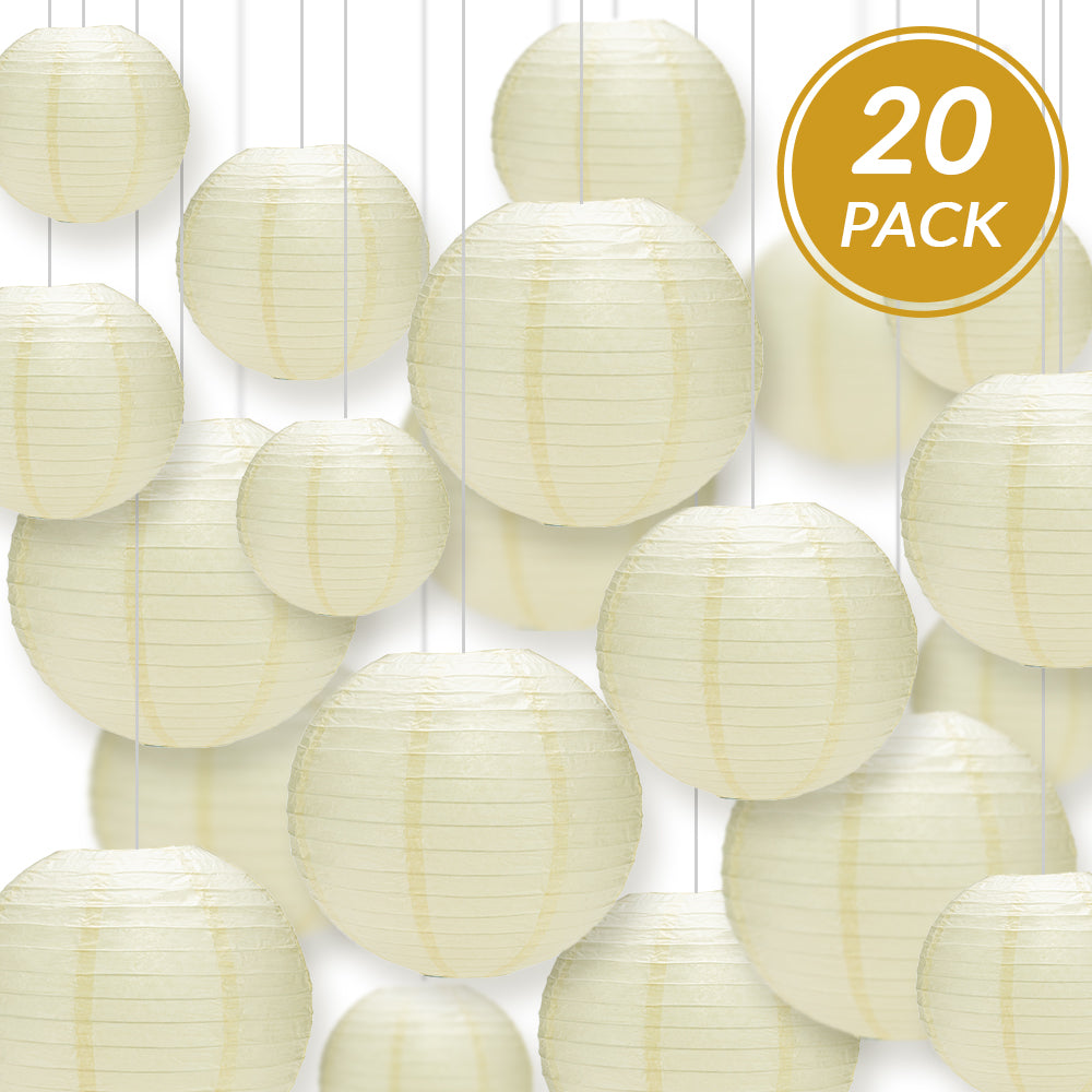 Ultimate 20pc Ivory Paper Lantern Party Pack - Assorted Sizes of 6, 8, 10, 12 for Weddings, Birthday, Events and Decor