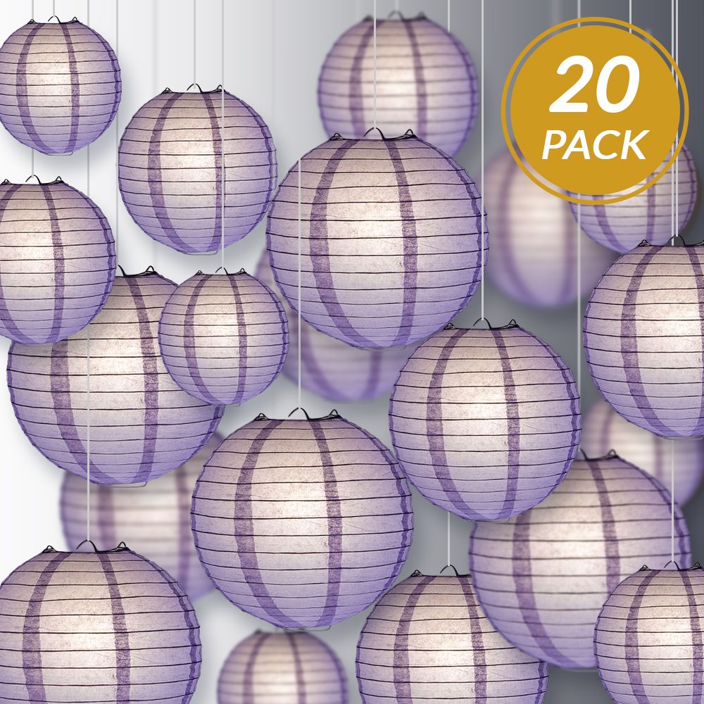 Ultimate 20pc Lavender Paper Lantern Party Pack - Assorted Sizes of 6, 8, 10, 12 for Weddings, Birthday, Events and Decor - PaperLanternStore.com - Paper Lanterns, Decor, Party Lights &amp; More