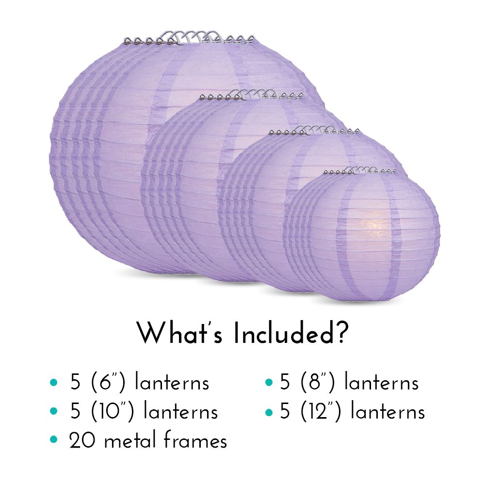 Ultimate 20pc Lavender Paper Lantern Party Pack - Assorted Sizes of 6, 8, 10, 12 for Weddings, Birthday, Events and Decor - PaperLanternStore.com - Paper Lanterns, Decor, Party Lights &amp; More
