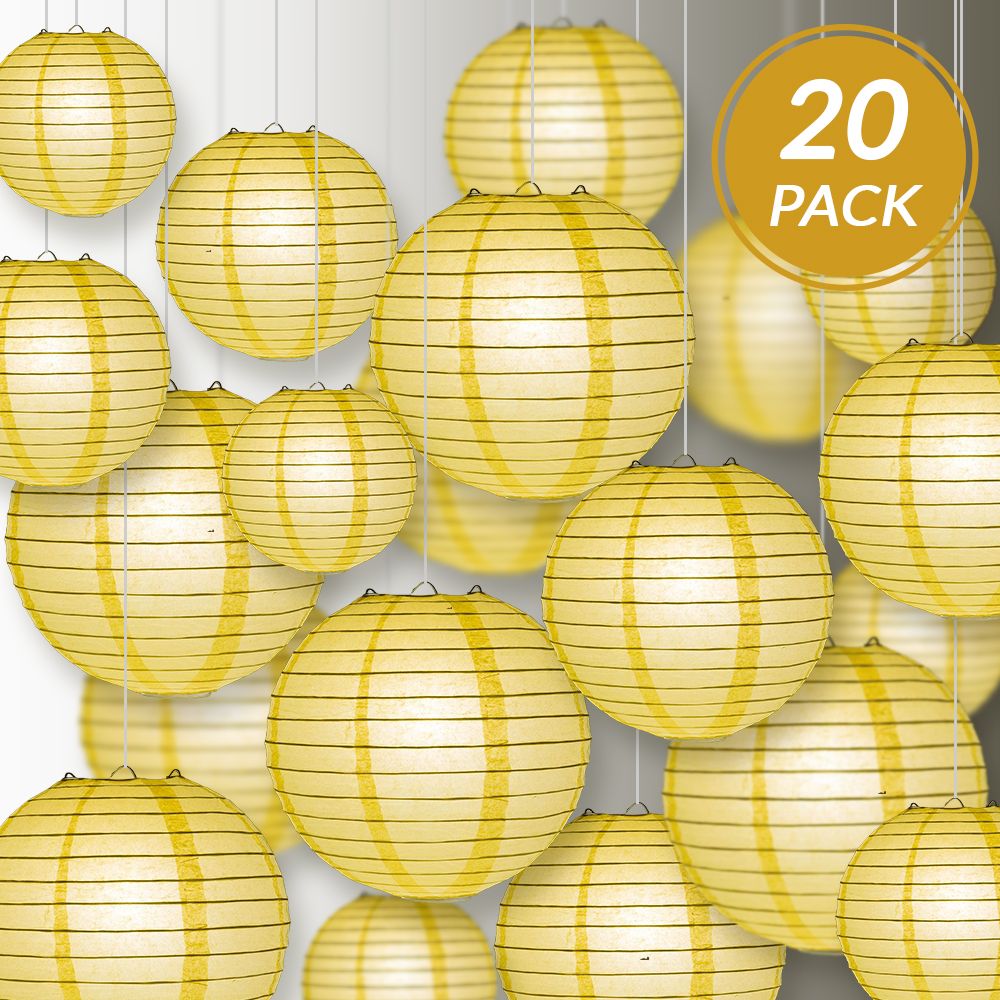 Ultimate 20pc Lemon Yellow Paper Lantern Party Pack - Assorted Sizes of 6, 8, 10, 12 for Weddings, Birthday, Events and Decor - PaperLanternStore.com - Paper Lanterns, Decor, Party Lights &amp; More