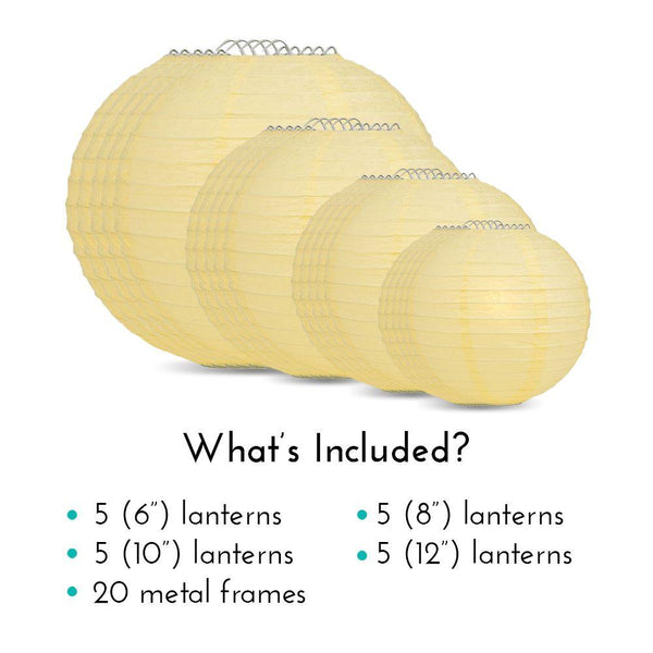 5 PACK | 12&quot; Lemon Yellow Even Ribbing Round Paper Lanterns - PaperLanternStore.com - Paper Lanterns, Decor, Party Lights &amp; More