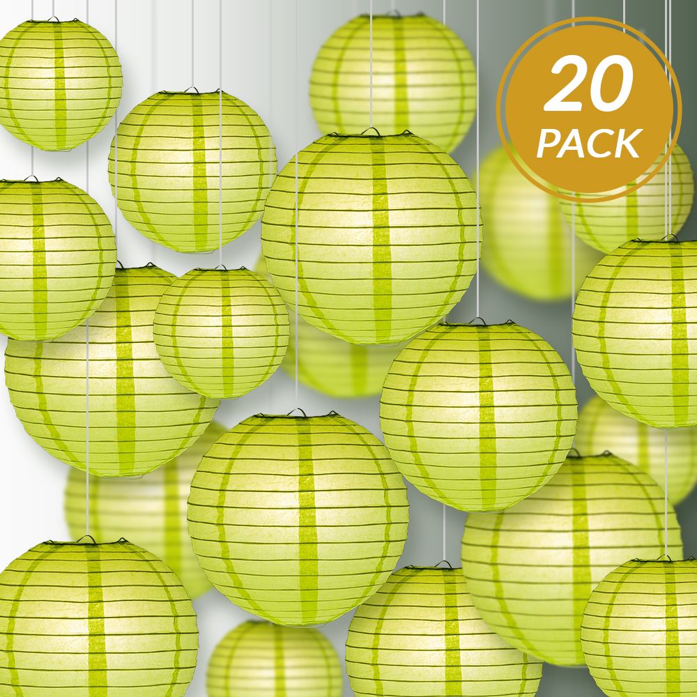 Ultimate 20pc Light Lime Paper Lantern Party Pack - Assorted Sizes of 6, 8, 10, 12 for Weddings, Birthday, Events and Decor - PaperLanternStore.com - Paper Lanterns, Decor, Party Lights &amp; More
