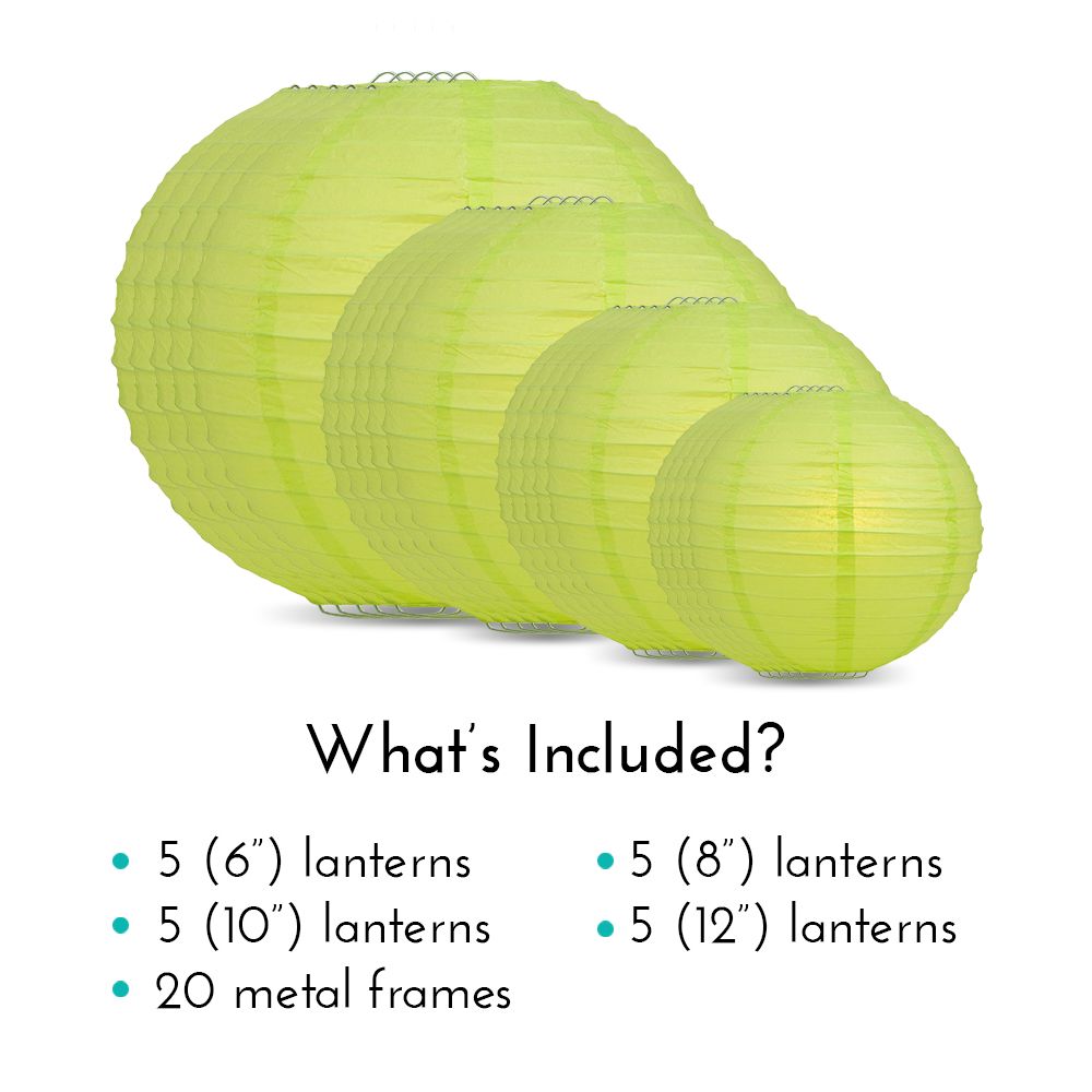 Ultimate 20pc Light Lime Paper Lantern Party Pack - Assorted Sizes of 6, 8, 10, 12 for Weddings, Birthday, Events and Decor - PaperLanternStore.com - Paper Lanterns, Decor, Party Lights &amp; More