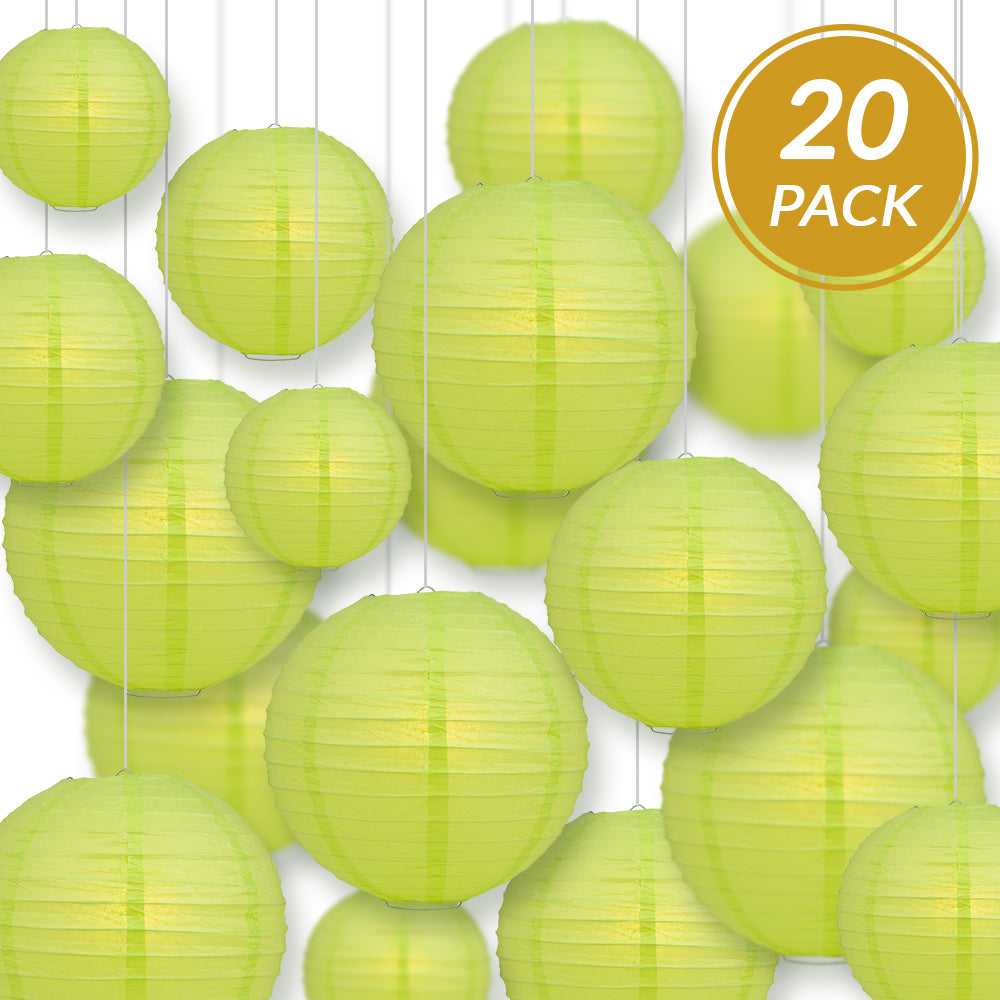 Ultimate 20pc Light Lime Paper Lantern Party Pack - Assorted Sizes of 6, 8, 10, 12 for Weddings, Birthday, Events and Decor - PaperLanternStore.com - Paper Lanterns, Decor, Party Lights &amp; More