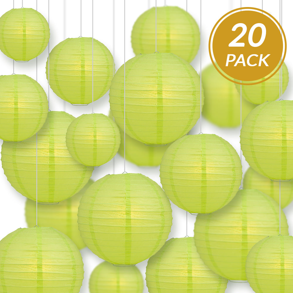 Ultimate 20pc Light Lime Paper Lantern Party Pack - Assorted Sizes of 6, 8, 10, 12 for Weddings, Birthday, Events and Decor