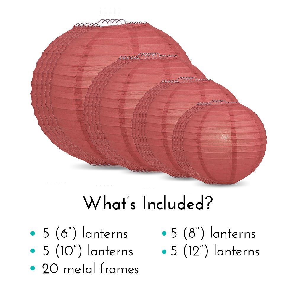 Ultimate 20pc Marsala Burgundy Wine Paper Lantern Party Pack - Assorted Sizes of 6, 8, 10, 12 for Weddings, Birthday, Events and Decor - PaperLanternStore.com - Paper Lanterns, Decor, Party Lights &amp; More