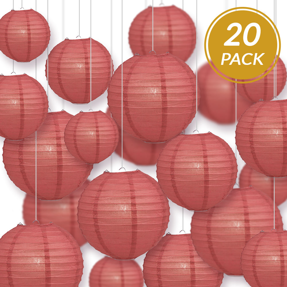 Ultimate 20pc Marsala Burgundy Wine Paper Lantern Party Pack - Assorted Sizes of 6, 8, 10, 12 for Weddings, Birthday, Events and Decor
