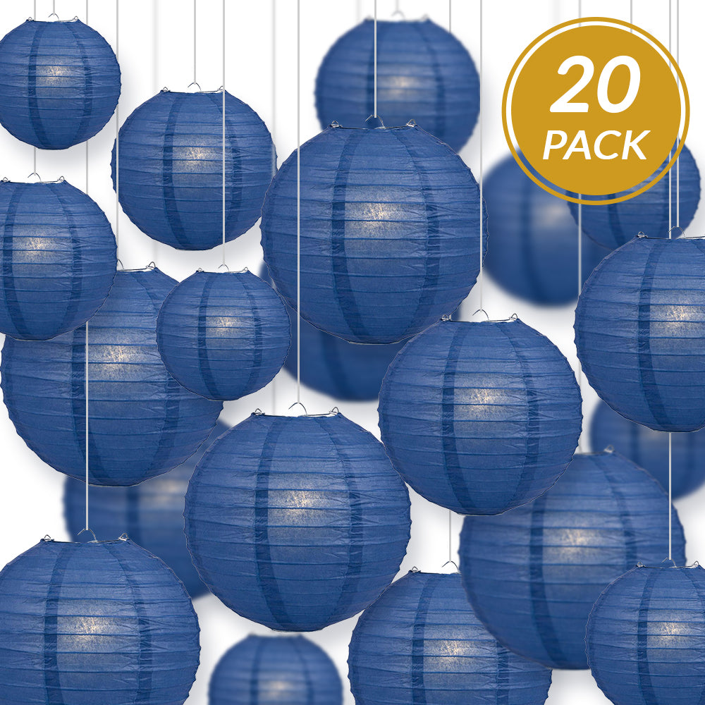 Ultimate 20pc Navy Blue Paper Lantern Party Pack - Assorted Sizes of 6, 8, 10, 12 for Weddings, Birthday, Events and Decor