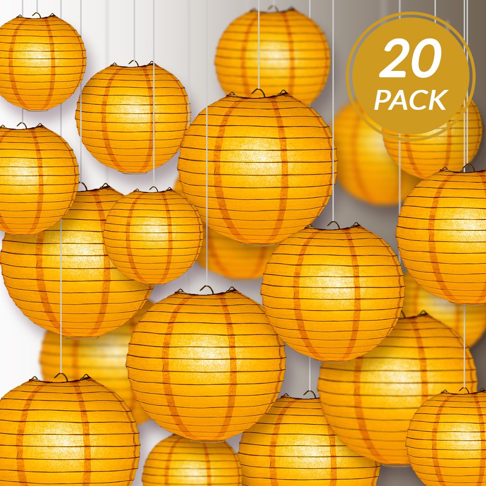 Ultimate 20pc Orange Paper Lantern Party Pack - Assorted Sizes of 6, 8, 10, 12 for Weddings, Birthday, Events and Decor - PaperLanternStore.com - Paper Lanterns, Decor, Party Lights & More