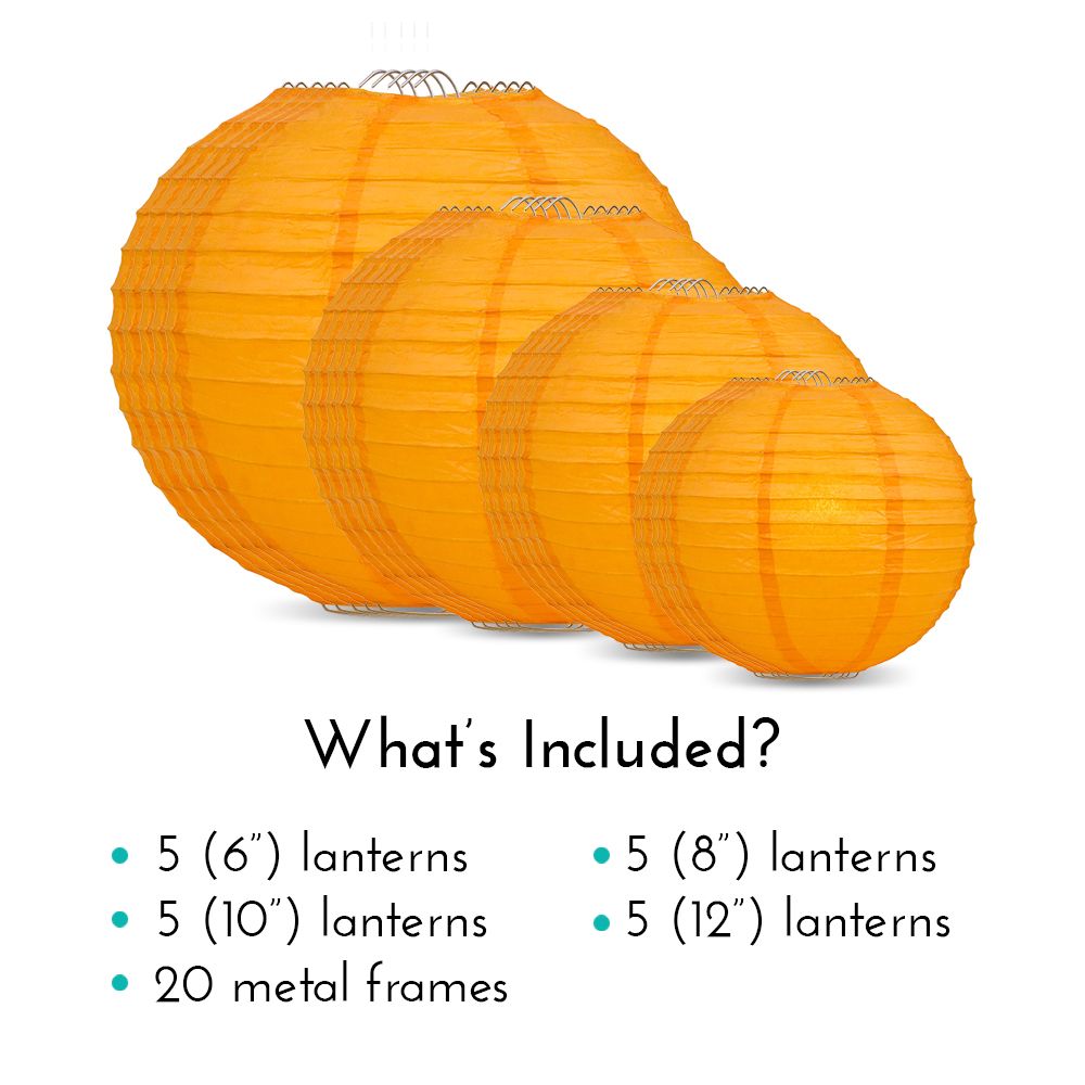 Ultimate 20pc Orange Paper Lantern Party Pack - Assorted Sizes of 6, 8, 10, 12 for Weddings, Birthday, Events and Decor - PaperLanternStore.com - Paper Lanterns, Decor, Party Lights &amp; More