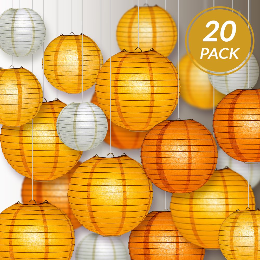 Ultimate 20-Piece Orange Variety Paper Lantern Party Pack - Assorted Sizes of 6&quot;, 8&quot;, 10&quot;, 12&quot; (5 Round Lanterns Each) for Weddings, Events and Decor - PaperLanternStore.com - Paper Lanterns, Decor, Party Lights &amp; More