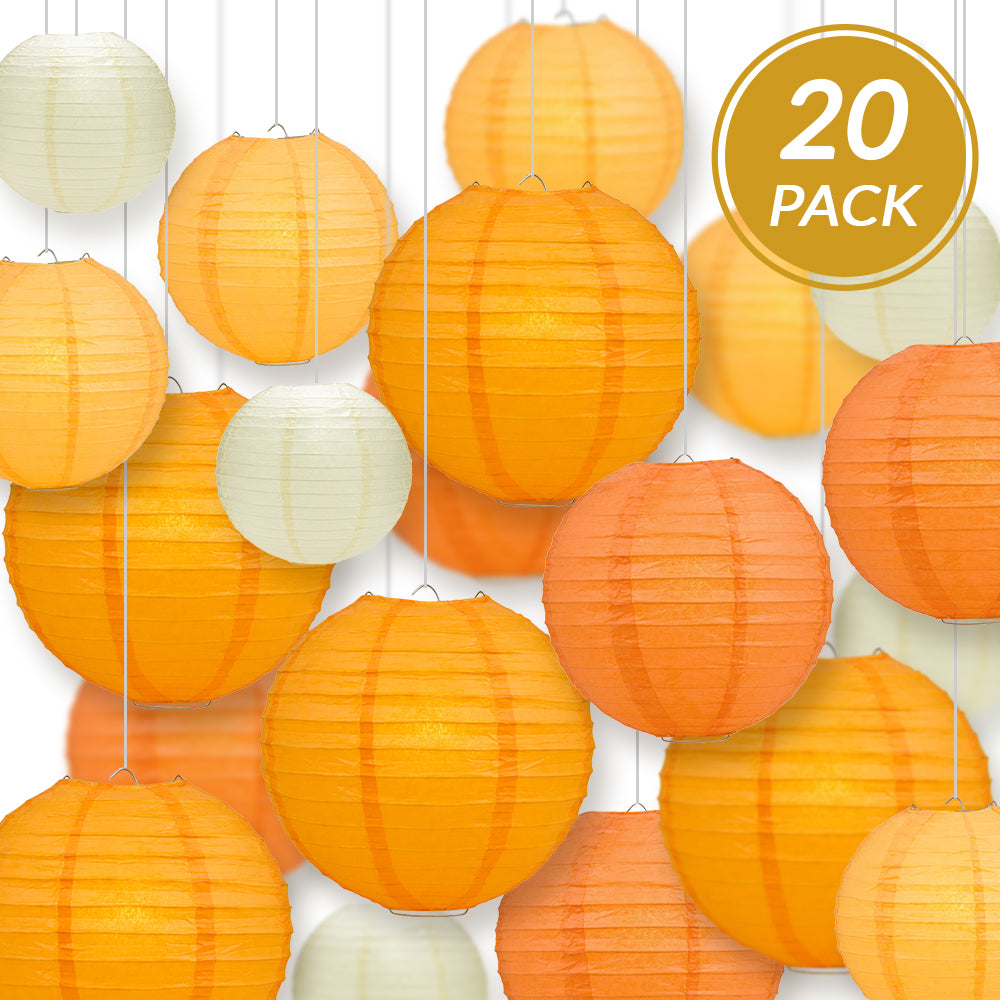 Ultimate 20-Piece Orange Variety Paper Lantern Party Pack - Assorted Sizes of 6&quot;, 8&quot;, 10&quot;, 12&quot; (5 Round Lanterns Each) for Weddings, Events and Decor - PaperLanternStore.com - Paper Lanterns, Decor, Party Lights &amp; More