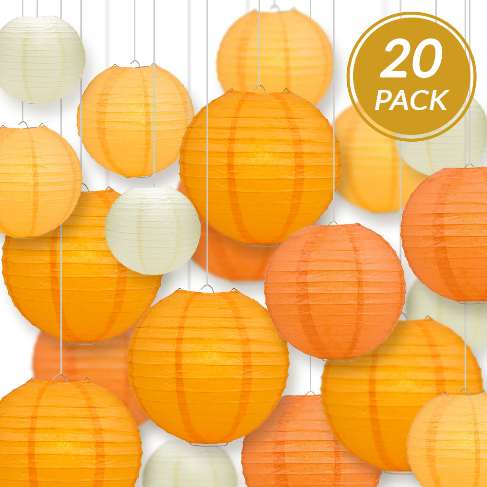 Ultimate 20-Piece Orange Variety Paper Lantern Party Pack - Assorted Sizes of 6", 8", 10", 12" (5 Round Lanterns Each) for Weddings, Events and Decor - PaperLanternStore.com - Paper Lanterns, Decor, Party Lights & More