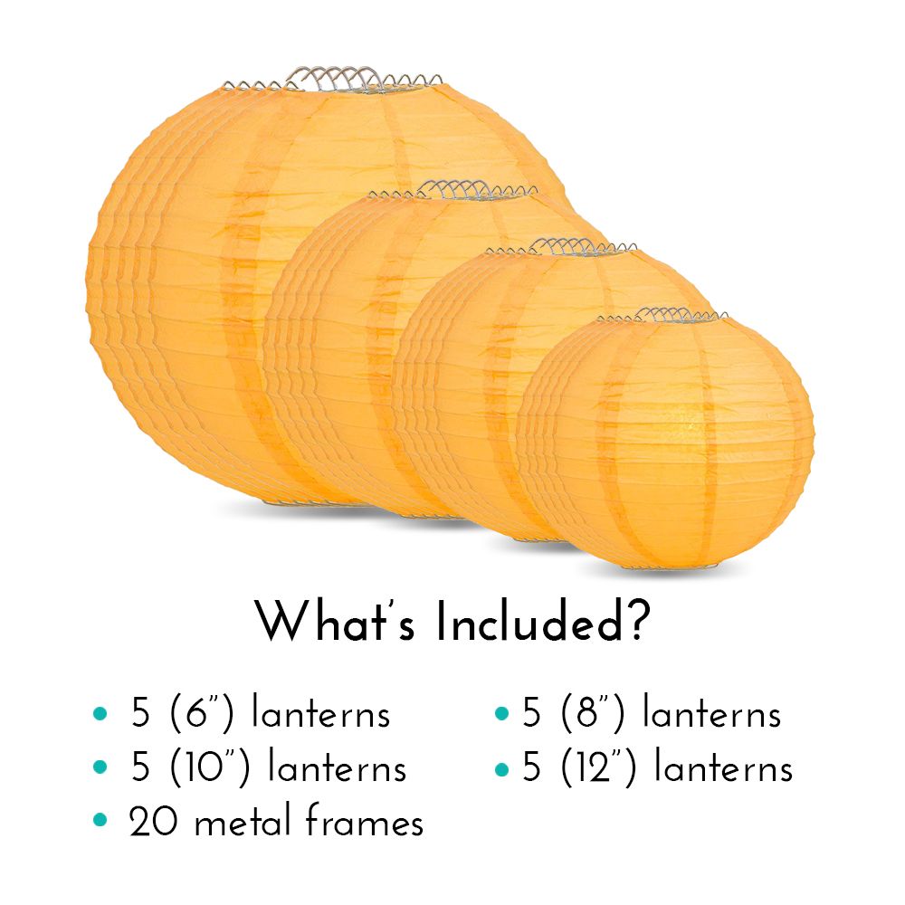 Ultimate 20pc Papaya Paper Lantern Party Pack Assorted Sizes of 6, 8