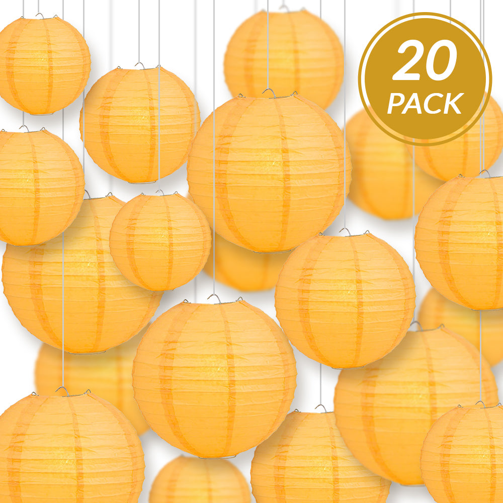 Ultimate 20pc Papaya Paper Lantern Party Pack - Assorted Sizes of 6, 8, 10, 12 for Weddings, Birthday, Events and Decor