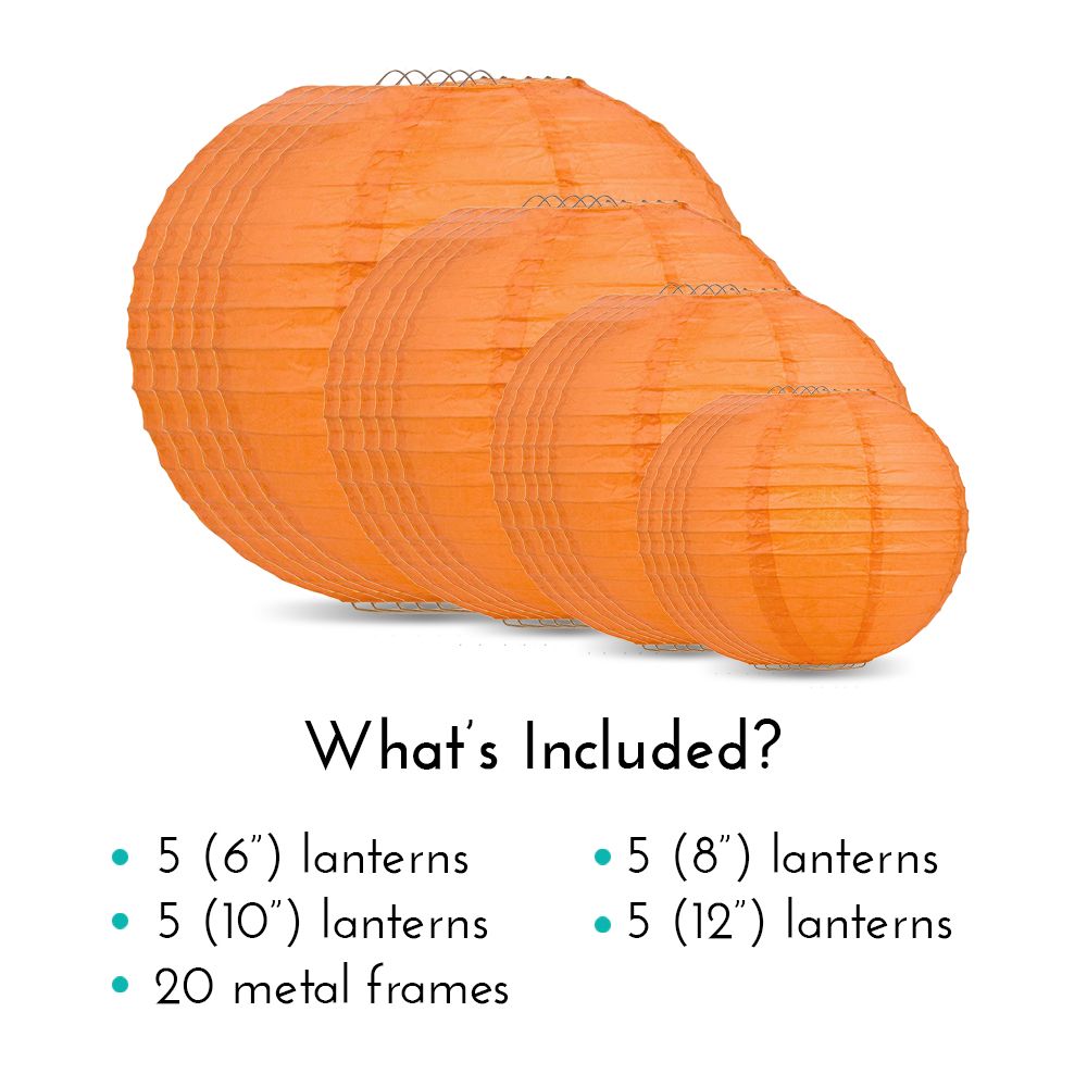 Ultimate 20pc Persimmon Orange Paper Lantern Party Pack - Assorted Sizes of 6, 8, 10, 12 for Weddings, Birthday, Events and Decor - PaperLanternStore.com - Paper Lanterns, Decor, Party Lights &amp; More