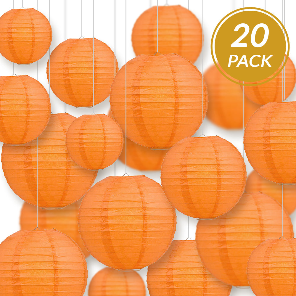 Ultimate 20pc Persimmon Orange Paper Lantern Party Pack - Assorted Sizes of 6, 8, 10, 12 for Weddings, Birthday, Events and Decor