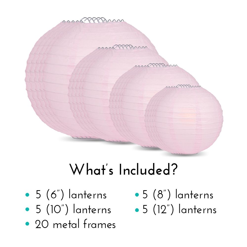 Ultimate 20pc Pink Paper Lantern Party Pack - Assorted Sizes of 6, 8, 10, 12 for Weddings, Birthday, Events and Decor - PaperLanternStore.com - Paper Lanterns, Decor, Party Lights &amp; More