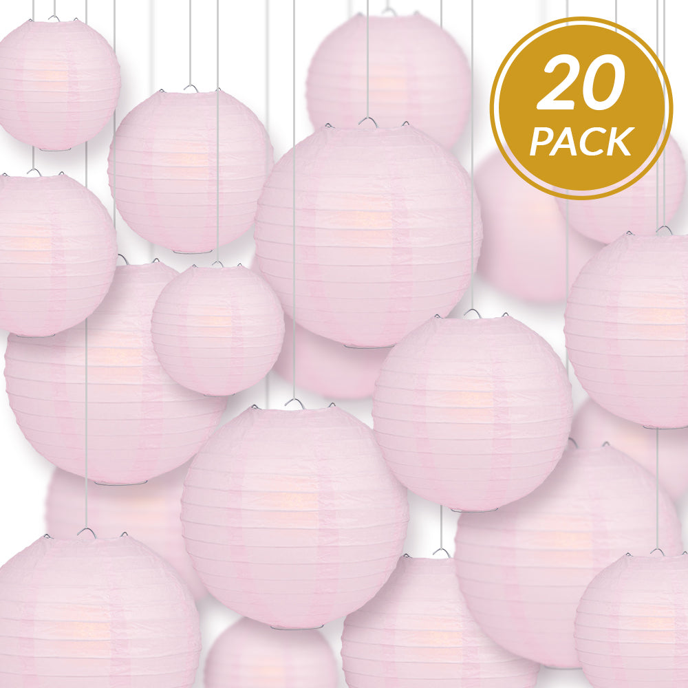 Ultimate 20pc Pink Paper Lantern Party Pack - Assorted Sizes of 6, 8, 10, 12 for Weddings, Birthday, Events and Decor