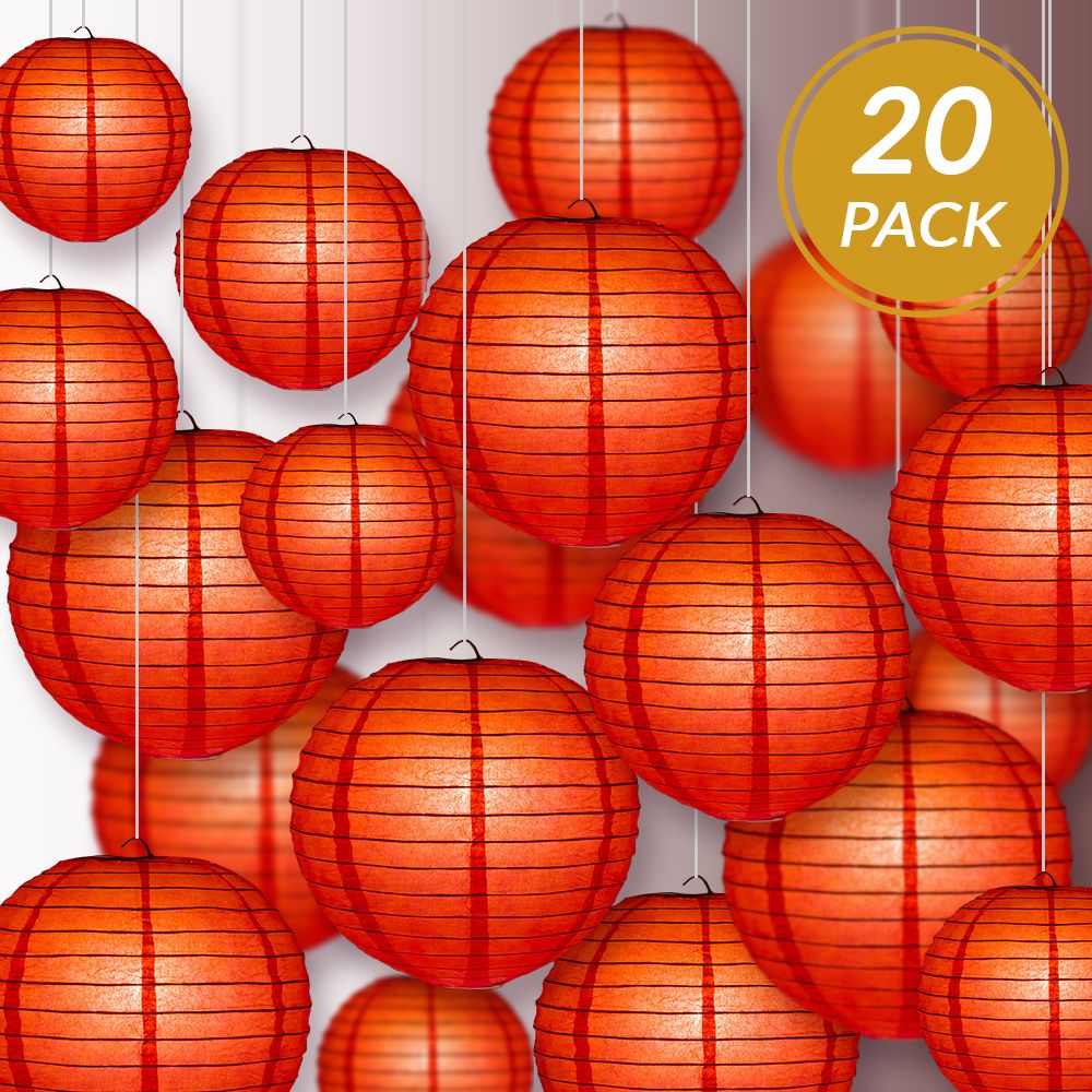 Ultimate 20pc Red Paper Lantern Party Pack - Assorted Sizes of 6, 8, 10, 12 for Weddings, Birthday, Events and Decor - PaperLanternStore.com - Paper Lanterns, Decor, Party Lights &amp; More