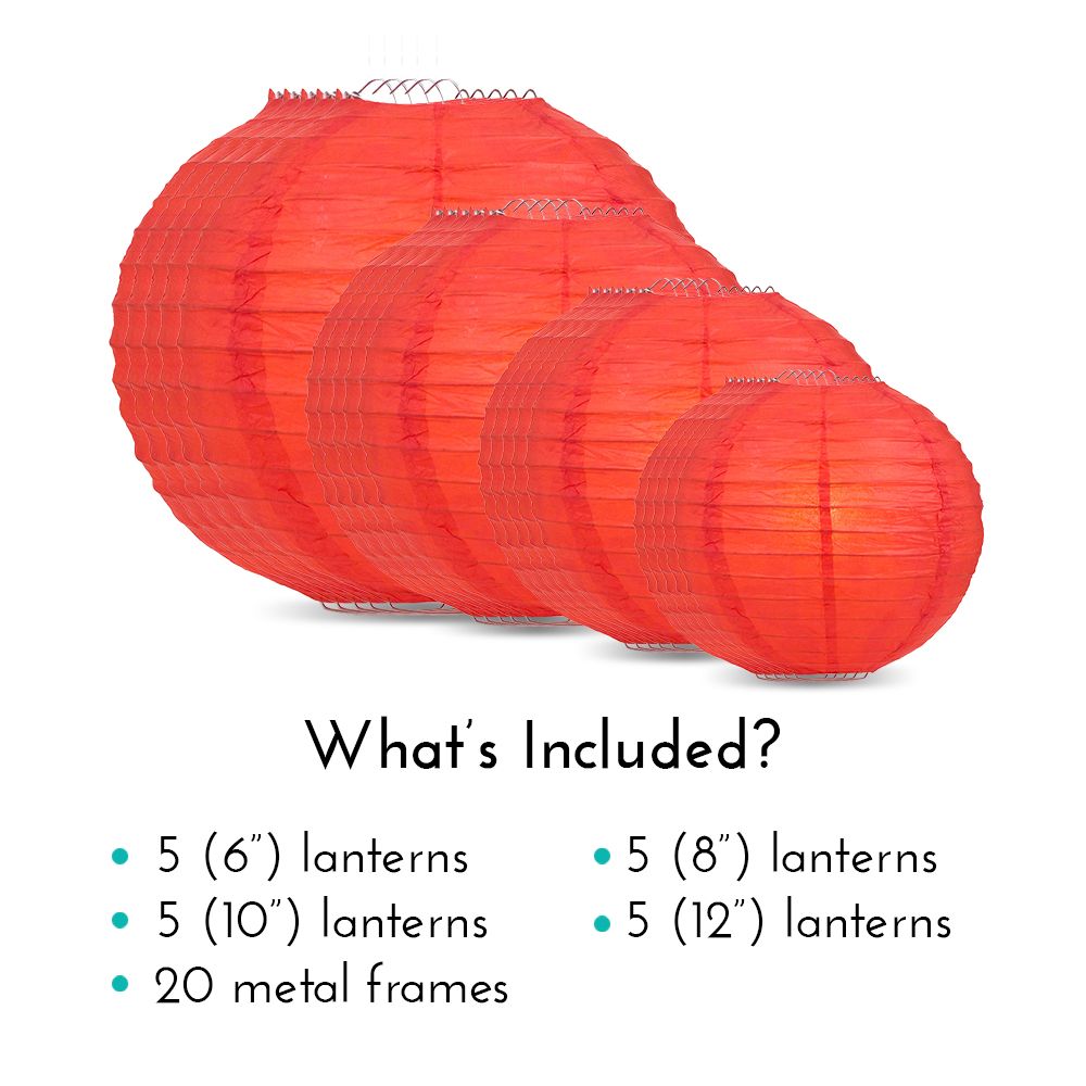 Ultimate 20pc Red Paper Lantern Party Pack - Assorted Sizes of 6, 8, 10, 12 for Weddings, Birthday, Events and Decor - PaperLanternStore.com - Paper Lanterns, Decor, Party Lights &amp; More