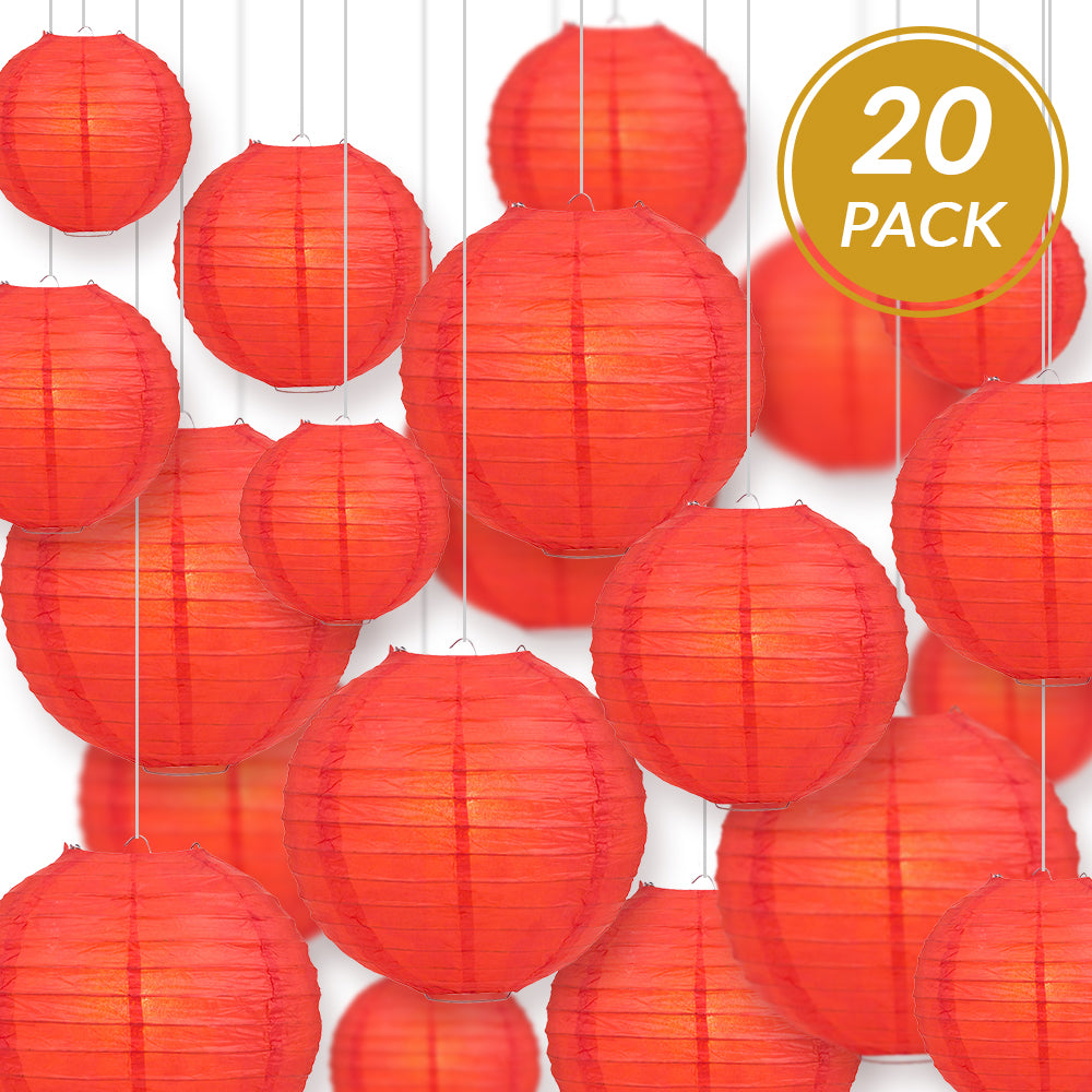 Ultimate 20pc Red Paper Lantern Party Pack - Assorted Sizes of 6, 8, 10, 12 for Weddings, Birthday, Events and Decor - PaperLanternStore.com - Paper Lanterns, Decor, Party Lights &amp; More