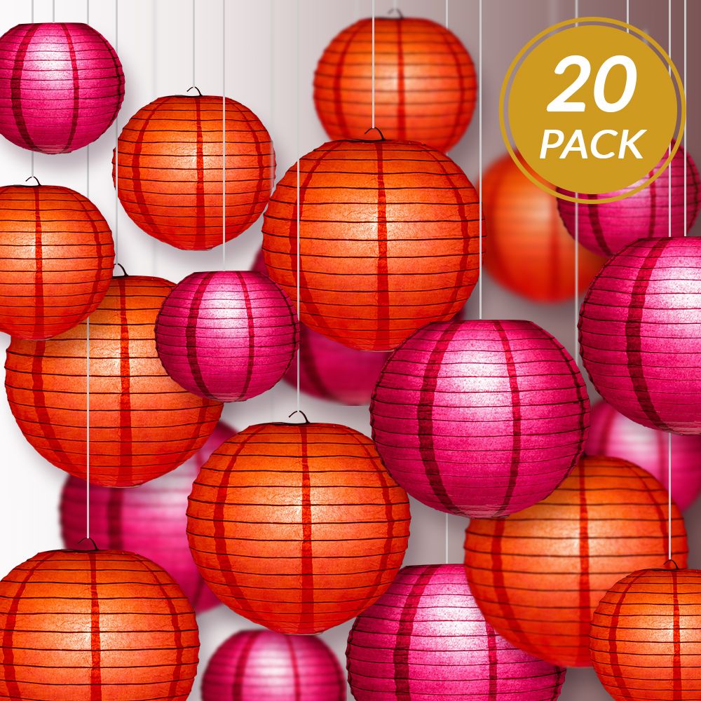 Ultimate 20pc Red Variety Paper Lantern Party Pack Assorted Sizes of