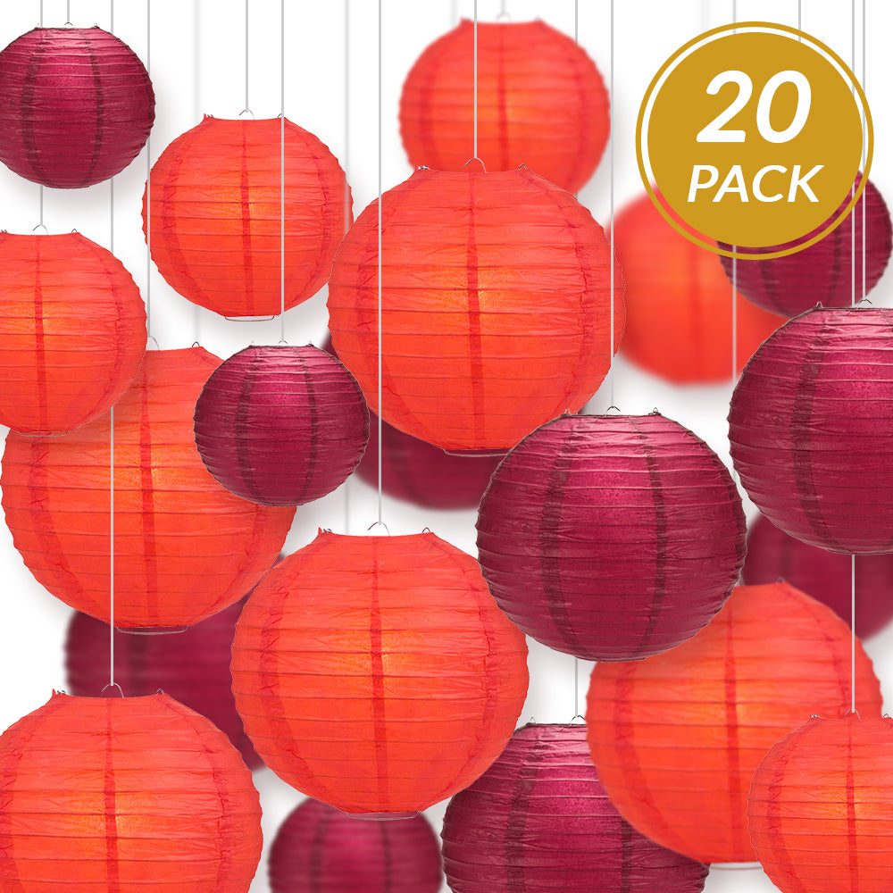 Ultimate 20-Piece Red Variety Paper Lantern Party Pack - Assorted Sizes of 6&quot;, 8&quot;, 10&quot;, 12&quot; (5 Round Lanterns Each) for Weddings, Birthday, Events and Decor - PaperLanternStore.com - Paper Lanterns, Decor, Party Lights &amp; More