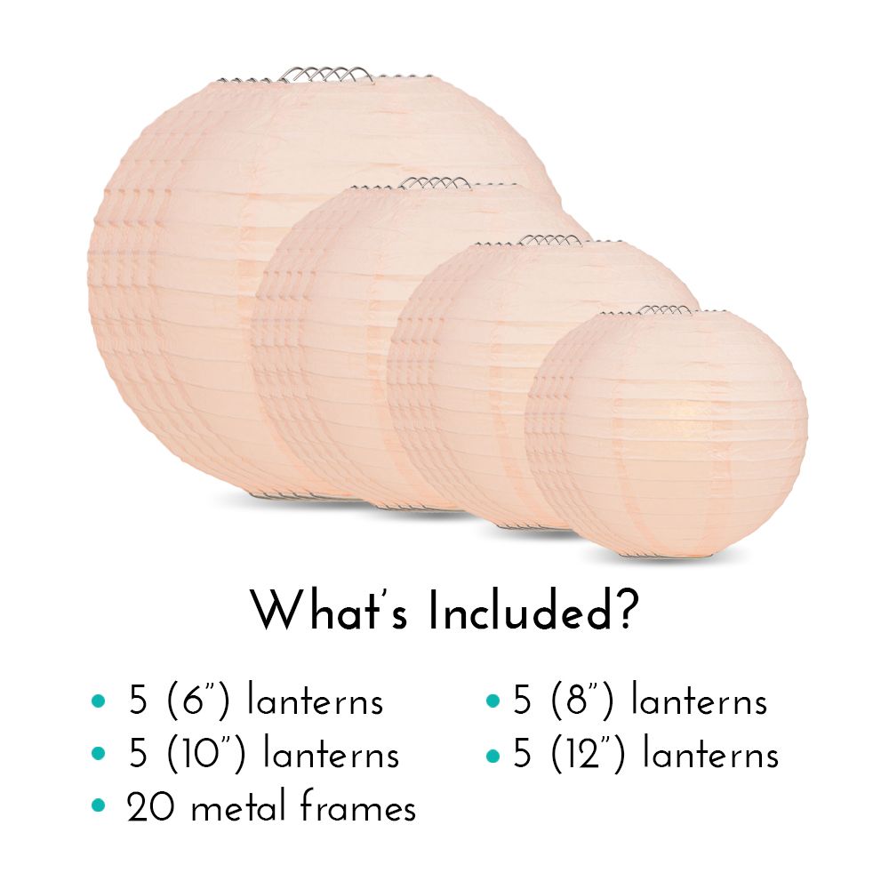 Ultimate 20pc Rose Quartz Pink Paper Lantern Party Pack - Assorted Sizes of 6, 8, 10, 12 for Weddings, Birthday, Events and Decor - PaperLanternStore.com - Paper Lanterns, Decor, Party Lights &amp; More