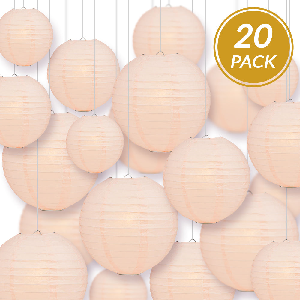 Ultimate 20pc Rose Quartz Pink Paper Lantern Party Pack - Assorted Sizes of 6, 8, 10, 12 for Weddings, Birthday, Events and Decor